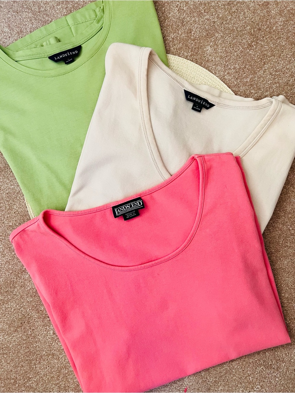♦️ B2G1 Land’s End Lot Bundle 3 shirt sleeve cotton tees Large 14-16 pink green